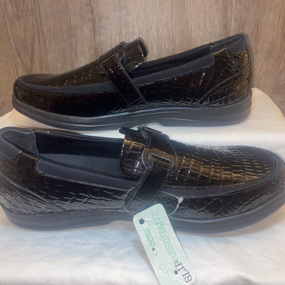 Apex Women's Shoe's A205W Evelyn Loafer Flat, Black Croc, 13